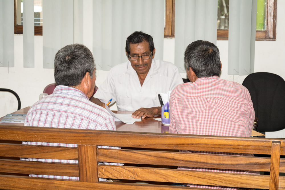A Councillor of Supervision of the Bienes Comunales inspects
documents<br />Photo: Ernesto J. Torres